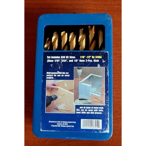 32 Pc HSS MIT. HSS Titanium Drill Bit Set 1/16"-1/2" (No 17/64 bit) Barely Used - Picture 2 of 5